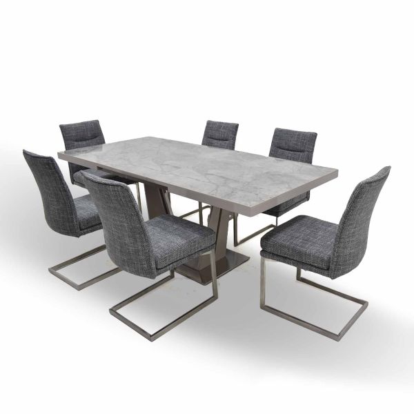 Vento High Gloss Marble Effect Ceramic Extending Dining Table Set